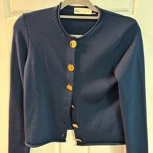 Tory Burch Navy Blue Cardigan with Gold Buttons